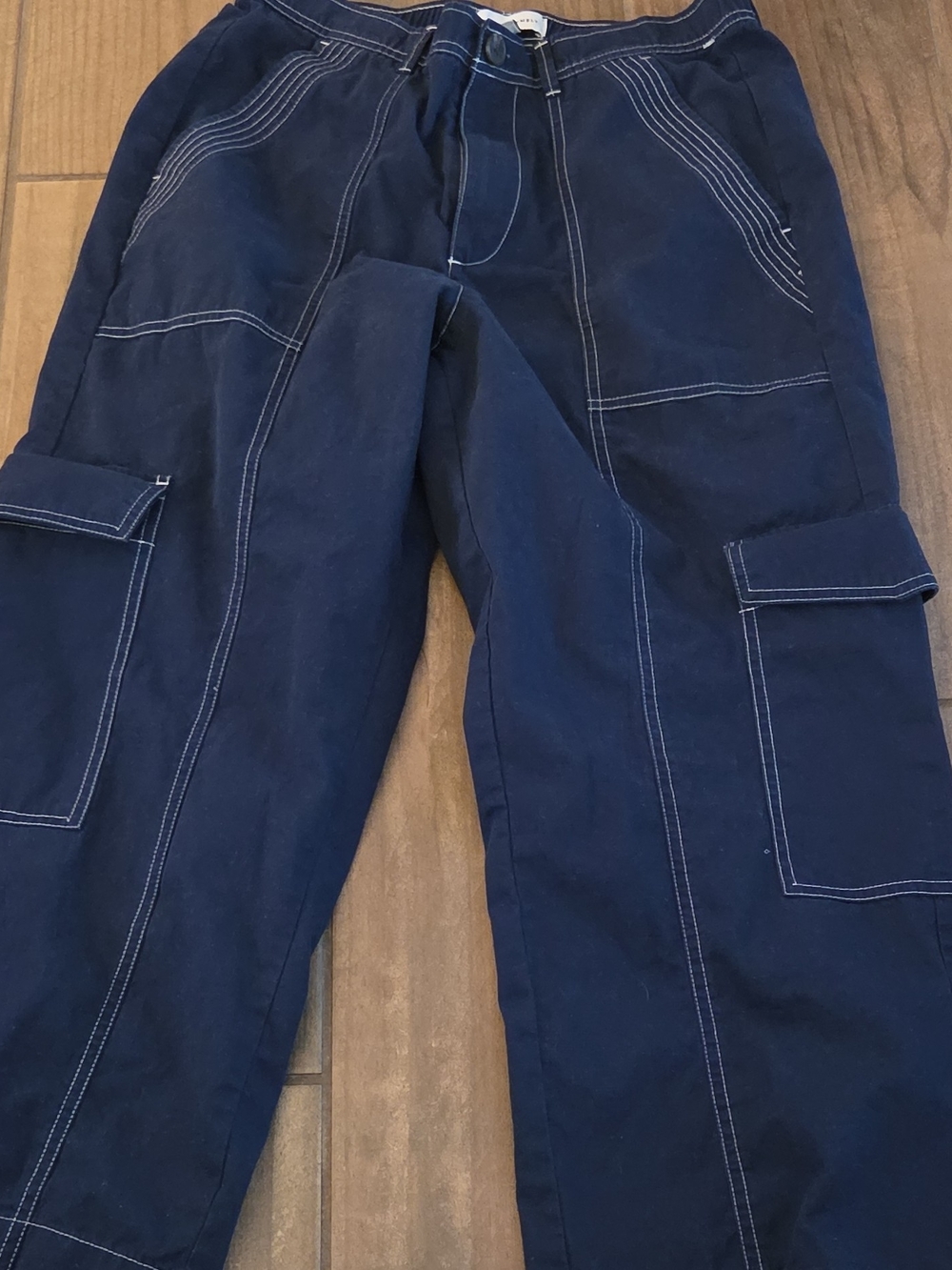Women's Navy Cargo Pants with Contrast Stitching